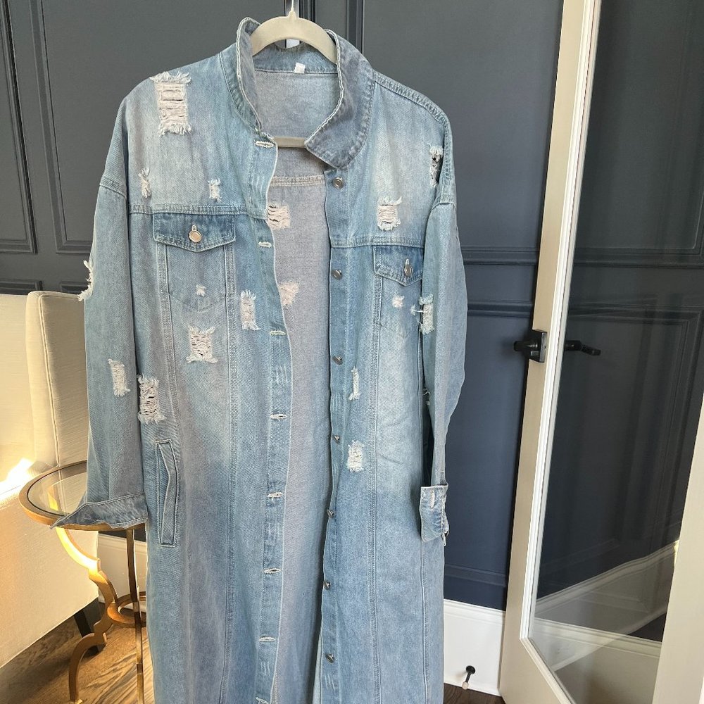 Womens Distressed Trench Denim Jacket